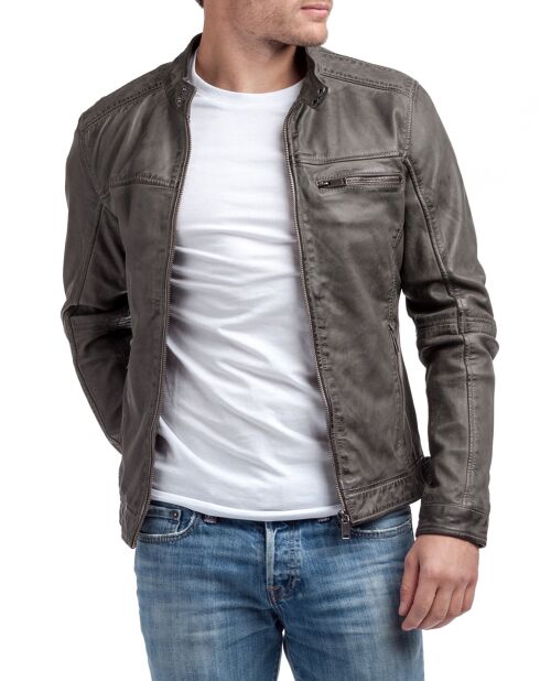 Grijze leren jas van lamsleer Calvin