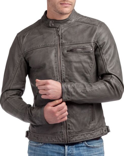 Grijze leren jas van lamsleer Calvin