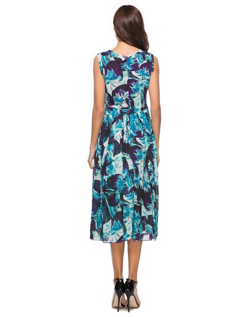 Robe mi-longue imprimée bleu/violet