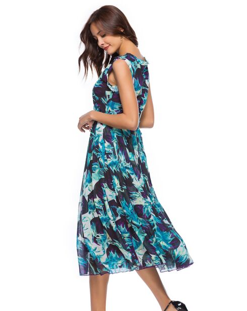 Robe mi-longue imprimée bleu/violet