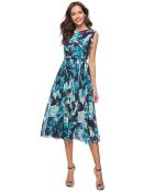 Robe mi-longue imprimée bleu/violet