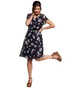 Robe courte fluide en voila imprimé bleu marine