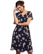 Robe courte fluide en voila imprimé bleu marine