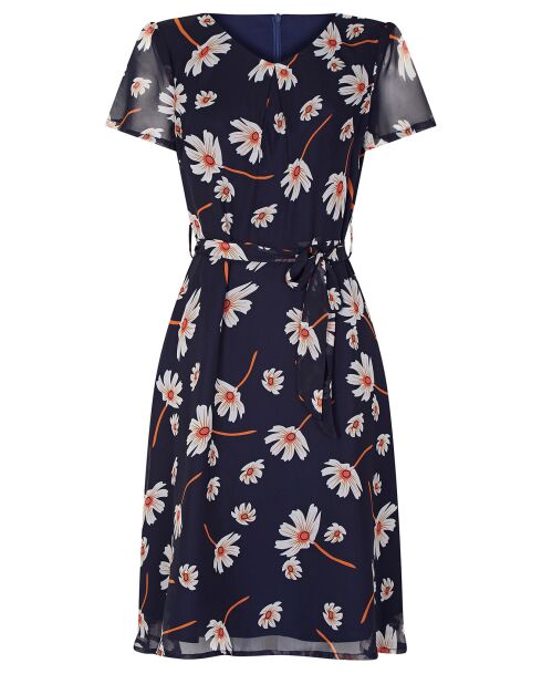Robe courte fluide en voila imprimé bleu marine
