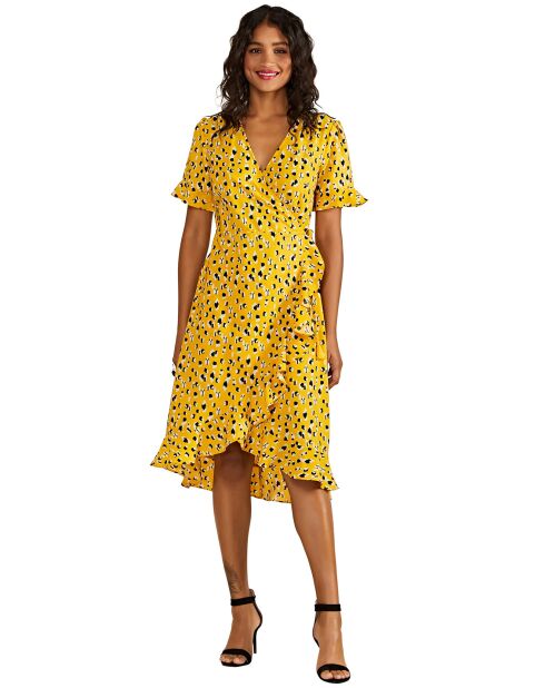 Robe courte façon kimono imprimé floral jaune