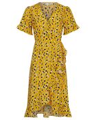 Robe courte façon kimono imprimé floral jaune
