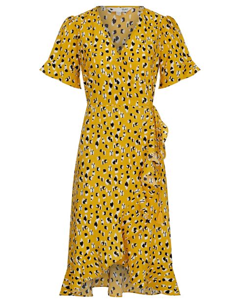 Robe courte façon kimono imprimé floral jaune