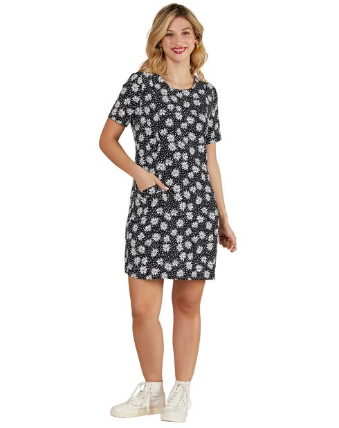 Robe courte droite imprimé marguerite noire
