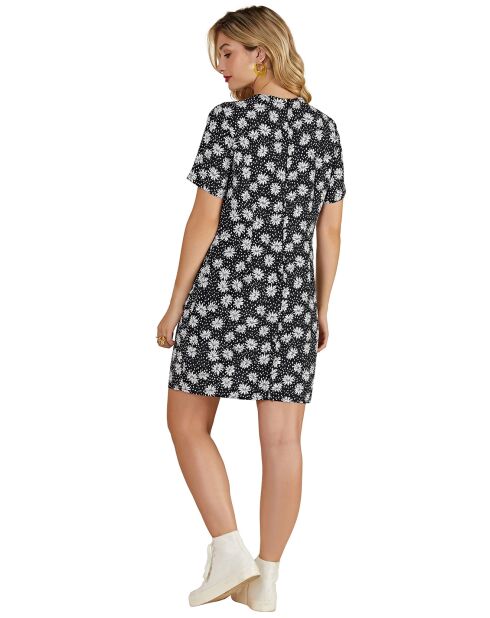 Robe courte droite imprimé marguerite noire