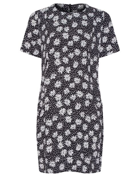 Robe courte droite imprimé marguerite noire