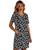 Robe courte droite imprimé marguerite noire