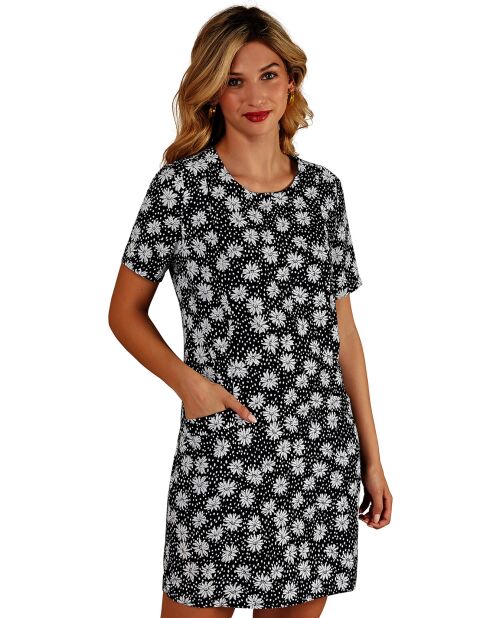 Robe courte droite imprimé marguerite noire