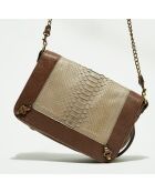 Sac bandoulière en Cuir d'Agneau & Python Seren praline/éléphant - 25x11x16.5 cm