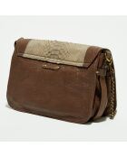 Sac bandoulière en Cuir d'Agneau & Python Seren praline/éléphant - 25x11x16.5 cm