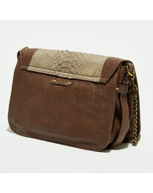 Sac bandoulière en Cuir d'Agneau & Python Seren praline/éléphant - 25x11x16.5 cm