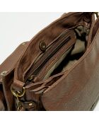 Sac bandoulière en Cuir d'Agneau & Python Seren praline/éléphant - 25x11x16.5 cm