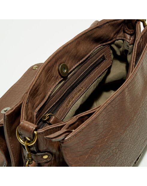 Sac bandoulière en Cuir d'Agneau & Python Seren praline/éléphant - 25x11x16.5 cm