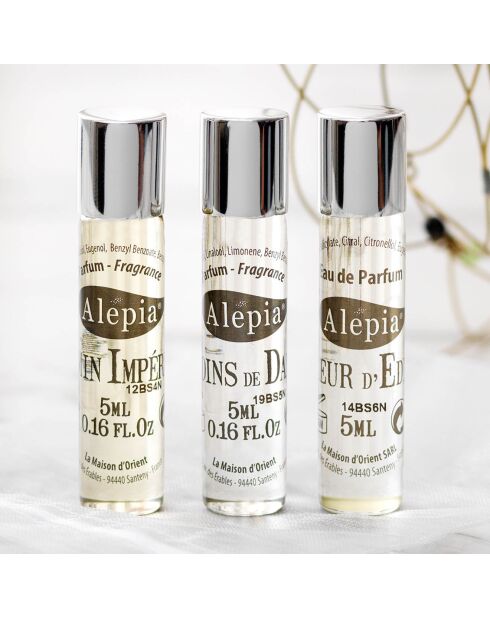 3 fragancias: Flor del Edén, jardines de damasco y jazmín imperial, 3 x 5 ml