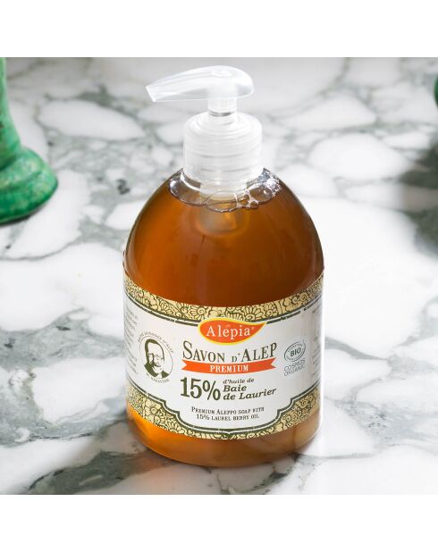 Savon d'Alep Liquide Premium 15% d'Huile de Baie de Laurier BIO Douceur - 500 ml