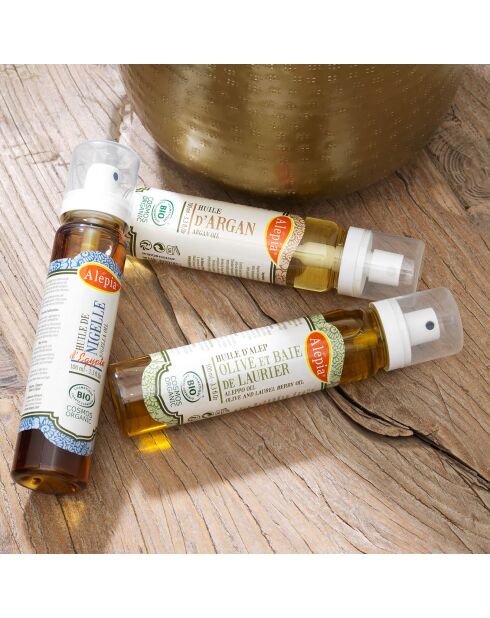 3 aceites orgánicos hidratantes y regeneradores de argán, nigella y alepo - 3x100 ml