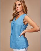 Ärmelloses Top aus 100% indigofarbenem Leinen