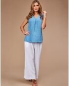 Ärmelloses Top aus 100% indigofarbenem Leinen