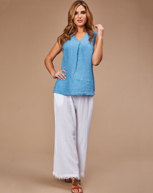 Ärmelloses Top aus 100% indigofarbenem Leinen