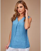 Ärmelloses Top aus 100% indigofarbenem Leinen