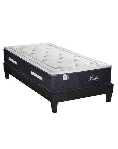 Ensemble Matelas + Sommier en bois Privilège anthracite/blanc - 90x200 cm