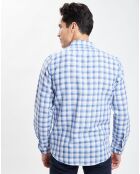 Chemise 100% Lin carreaux bleu/blanc