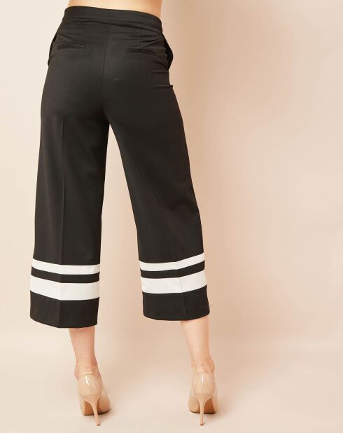 Pantalon 7/8 évasé à rayures noir/crème