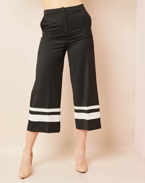 Pantalon 7/8 évasé à rayures noir/crème