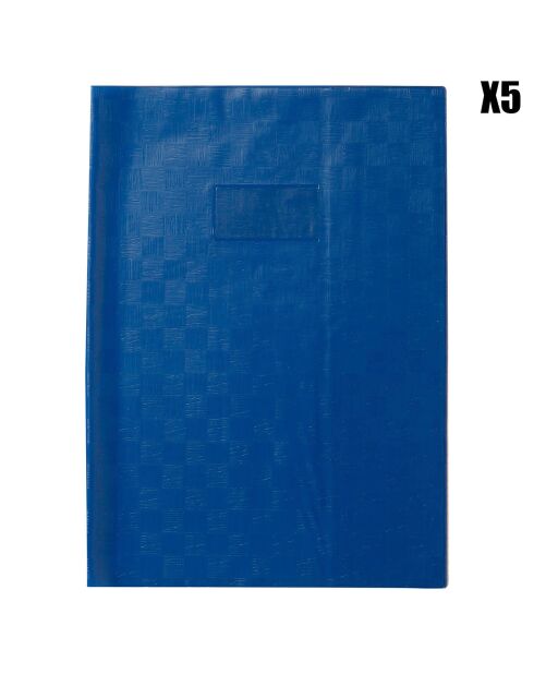 5 Protège-cahiers opaque à rabats Marque-pages & Porte-étiquette bleus - A4