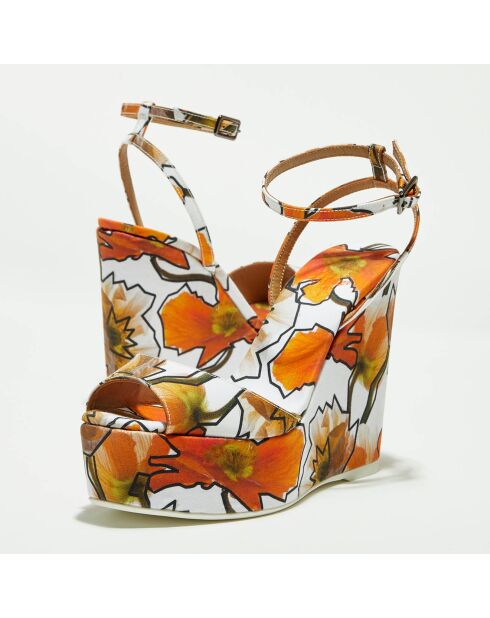 Weiß/orange bedruckte Zula Sandalen - 12 cm Absatz