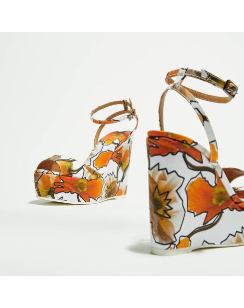 Weiß/orange bedruckte Zula Sandalen - 12 cm Absatz