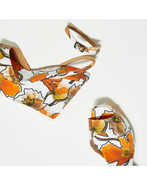 Weiß/orange bedruckte Zula Sandalen - 12 cm Absatz