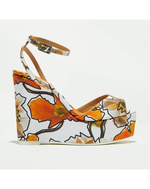 Weiß/orange bedruckte Zula Sandalen - 12 cm Absatz