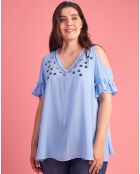 Blouse broderies décoratives bleue