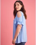 Blouse broderies décoratives bleue