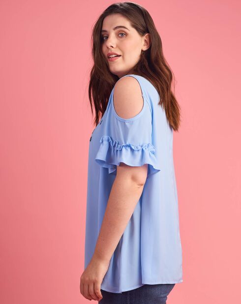 Blouse broderies décoratives bleue