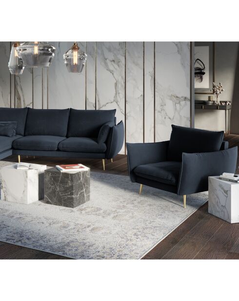 Fauteuil Velours Elio bleu foncé - 93x100x97 cm