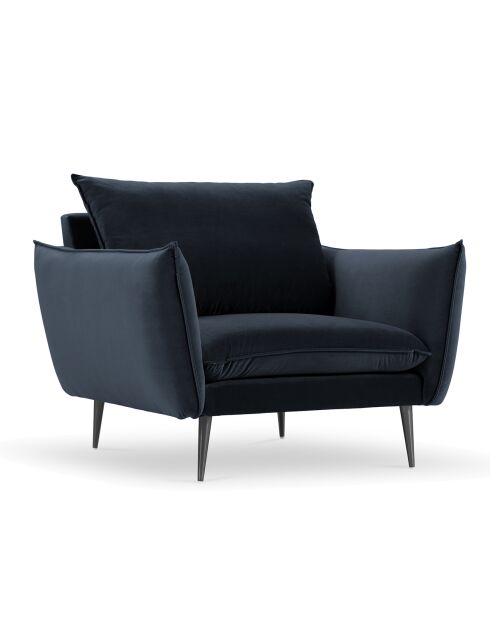 Fauteuil Velours Elio bleu foncé - 93x100x97 cm
