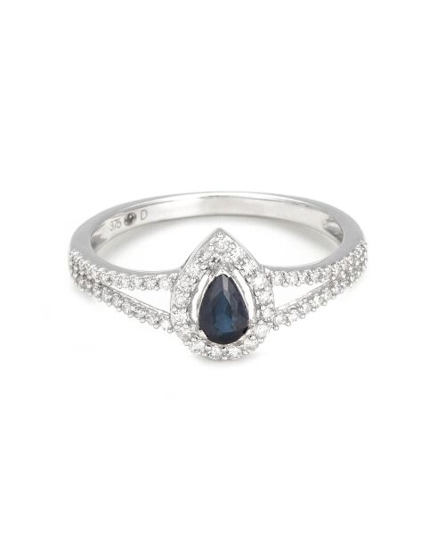 Historia ring in witgoud, diamanten 0,19 ct en saffier 0,22 ct