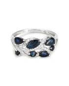 Bague Floral en Or blanc, Diamants 0.06 ct & Saphirs 1.3 ct