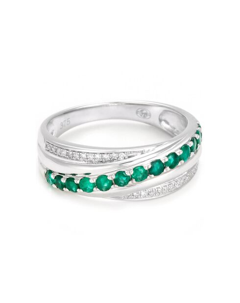 Bague Entrelacs en Or blanc, Diamants 0.05 ct & Emeraudes 0.49 ct