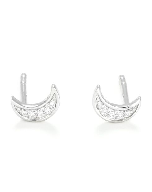 Diamanten maanoorbellen in witgoud met diamanten van 0,025 ct