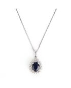 Pendentif Soleil Bleu Saphir 1.5 ct & Topazes blanches 0,2 ct or blanc