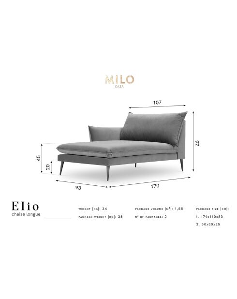 Méridienne Gauche Elio bleu roi - 170x107x97 cm