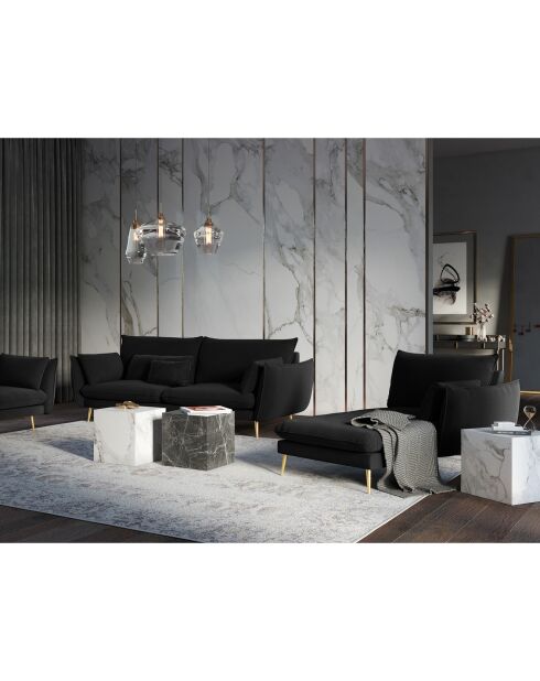 Méridienne Droite en velours Elio noir - 170x107x97 cm