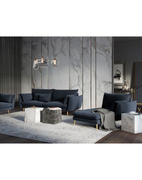 Méridienne Droite en velours Elio bleu foncé - 170x107x97 cm